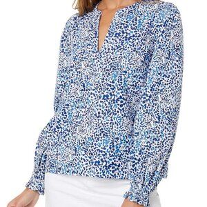 Lilly Pulitzer Coulter Long Sleeve Cotton Top Small, Leopard Print Blouse Womens